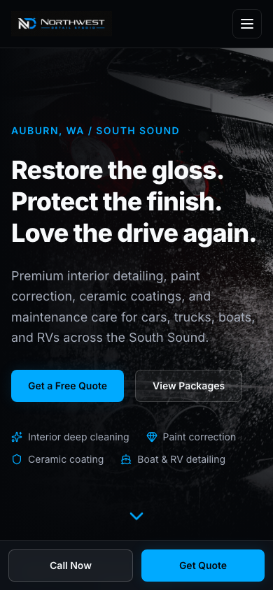 Mobile screenshot of a local service business website showing a clean, phone-friendly layout.