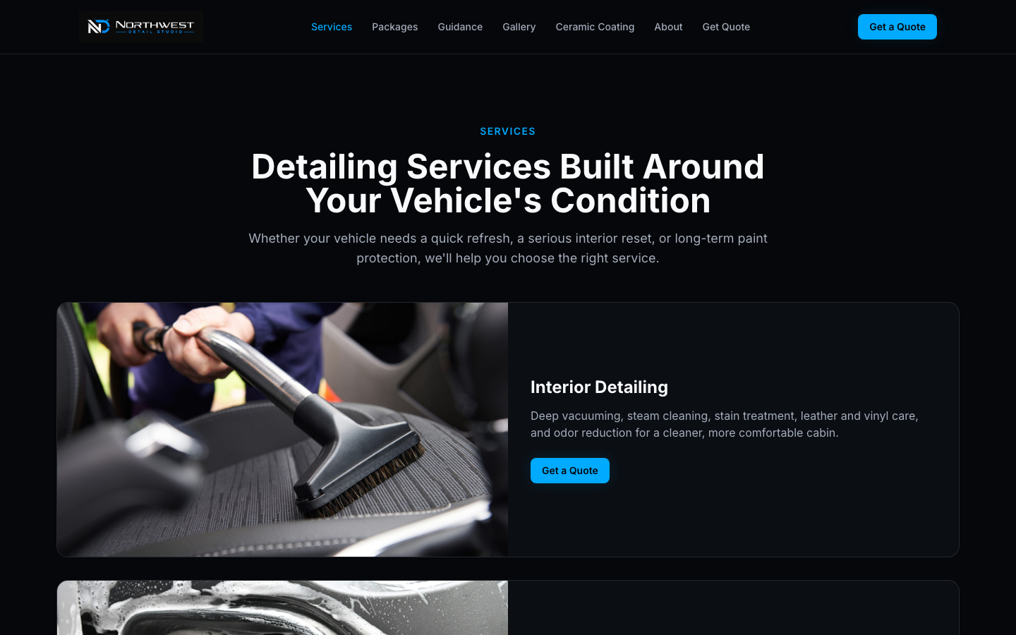 Example of a clear services page on a local service business website, showing distinct service blocks.